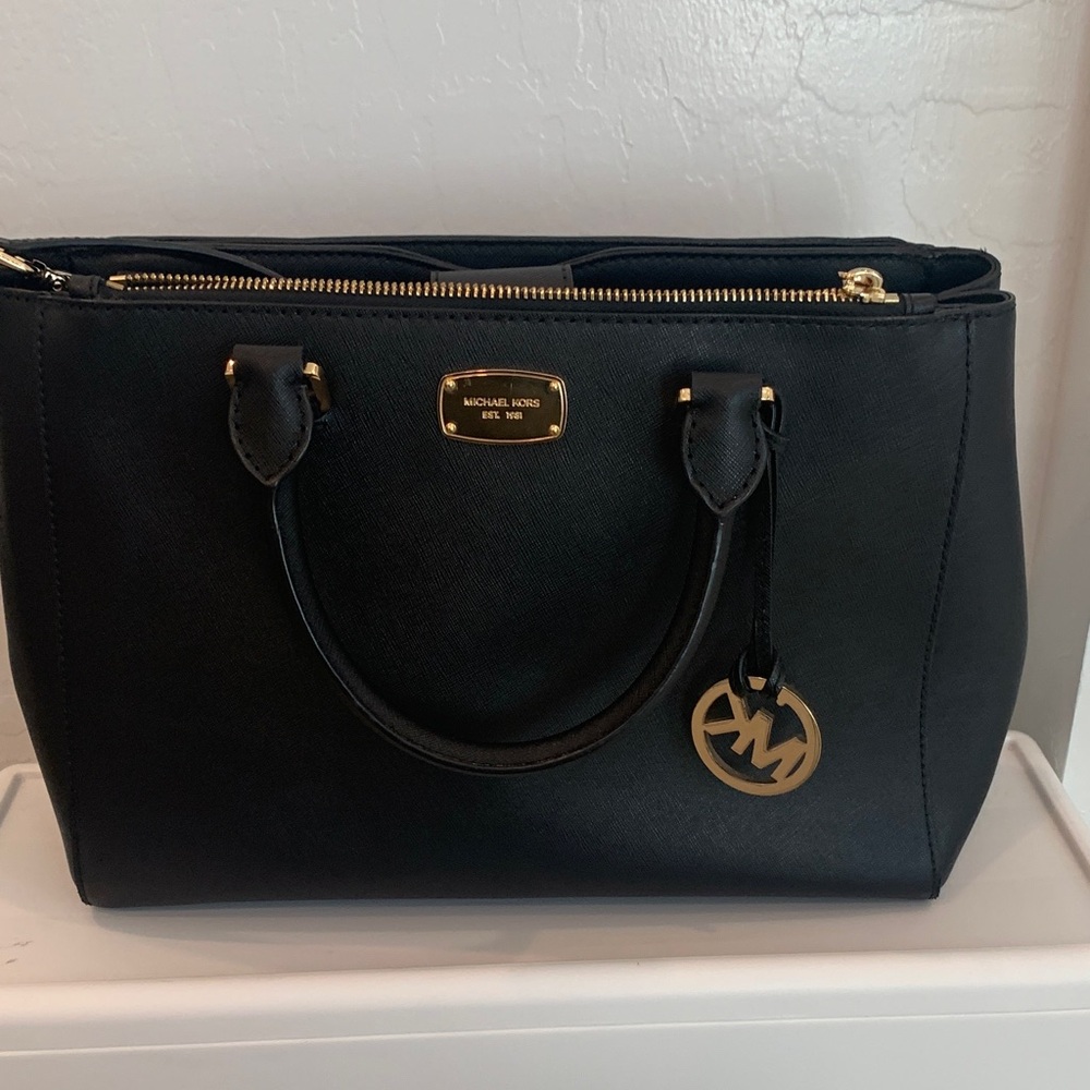 Michael Kors Black Satchel with Gold Accents